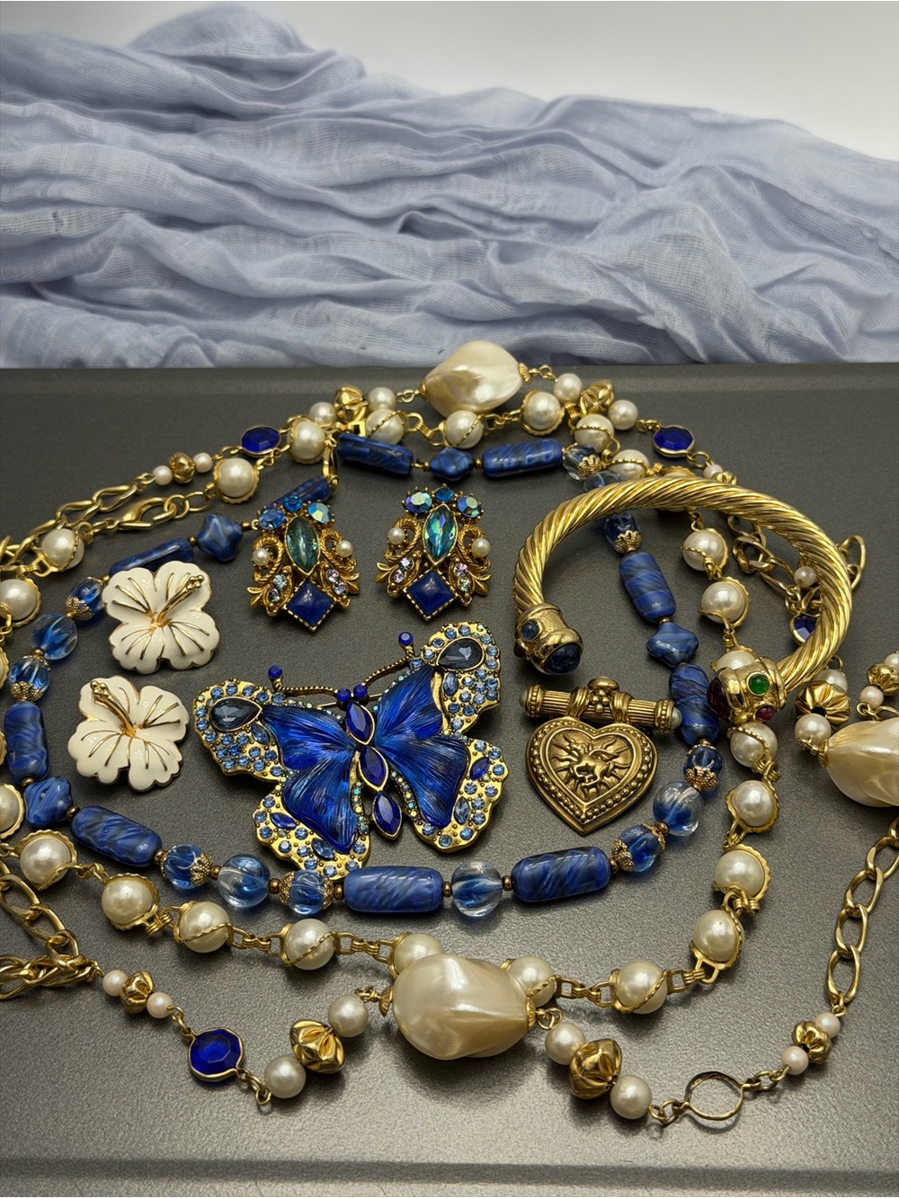 Vintage Jewelry lot in Blues and Golds